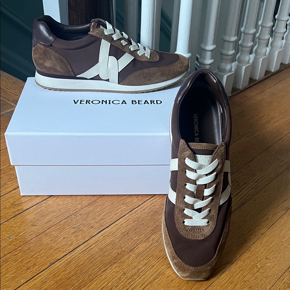 Veronica Beard Women's best selling “Penrose” Brown and Cream Sneakers